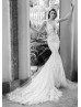 Ivory Embroidered Floral Lace Tulle Sexy Shimmering Wedding Dress